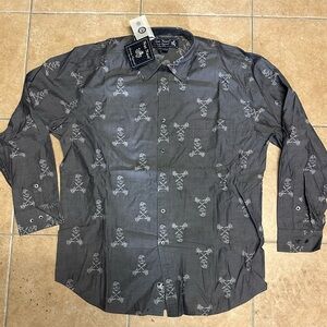 Nat Nast Gray Skull Pattern Button Down Shirt